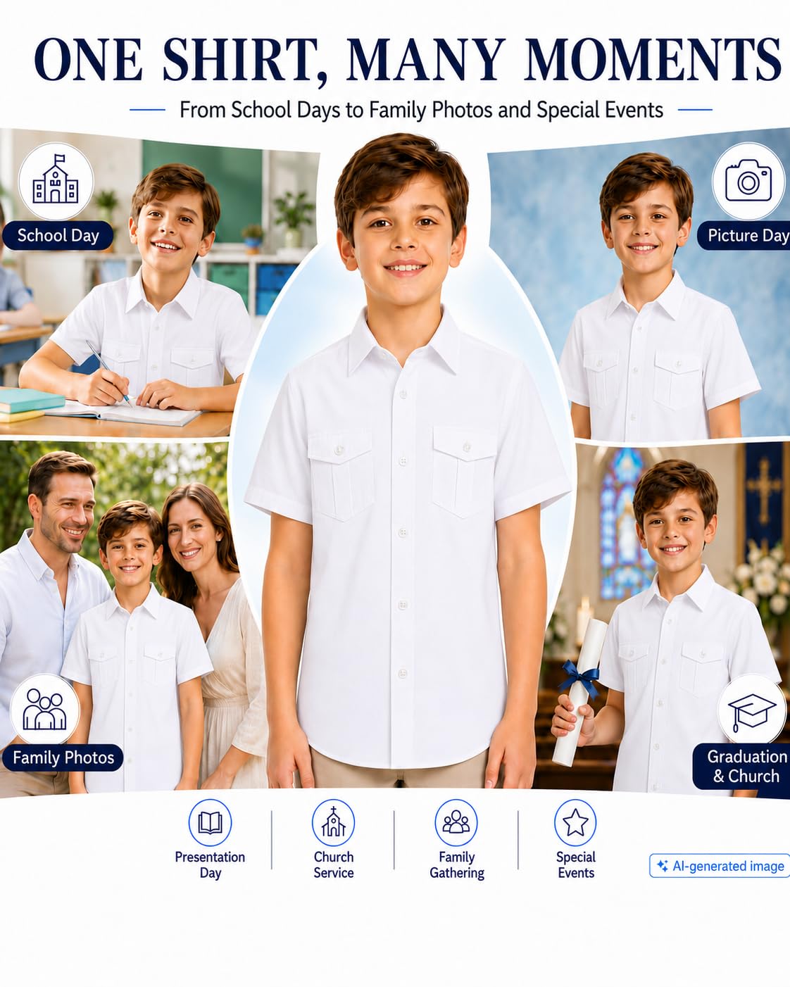 Bienzoe Garçons Manche Courte Chemise pour L'école: Enfants Bouton Haut Collier Robe Mode Chemises