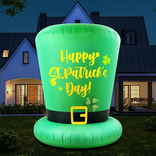 Simgoing Sombrero inflable del día de San Patricio de 6 pies con luces LED, sombrero de duende inflable del día de San Patricio, decoración de patio