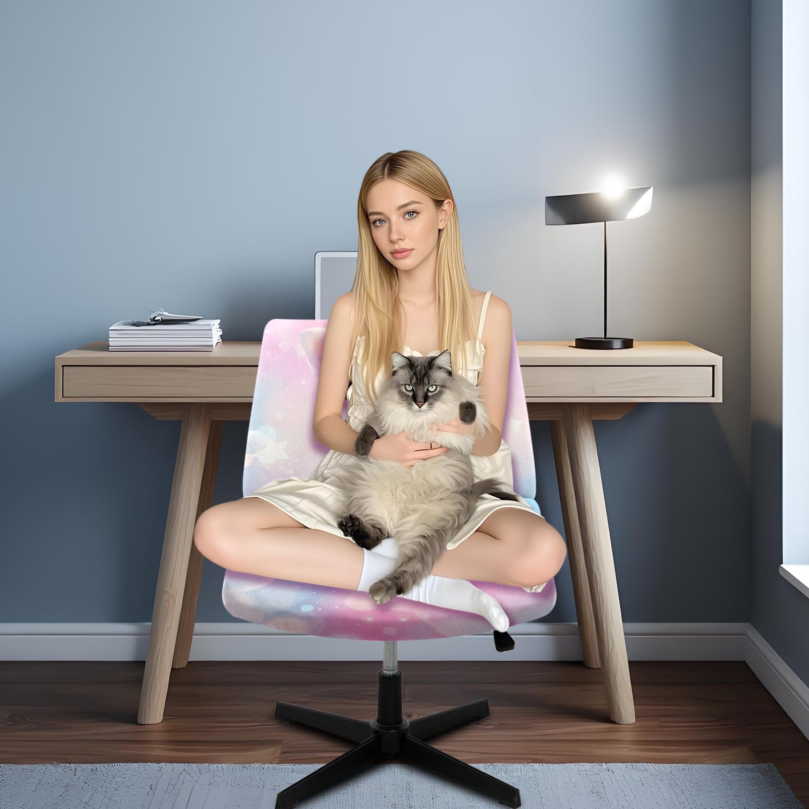 Mksuuoa Criss Cross Chair Cover, 3D Printing Animal Soft Elastic Mid Back Wide armless Chair slipcover(Dog 2)