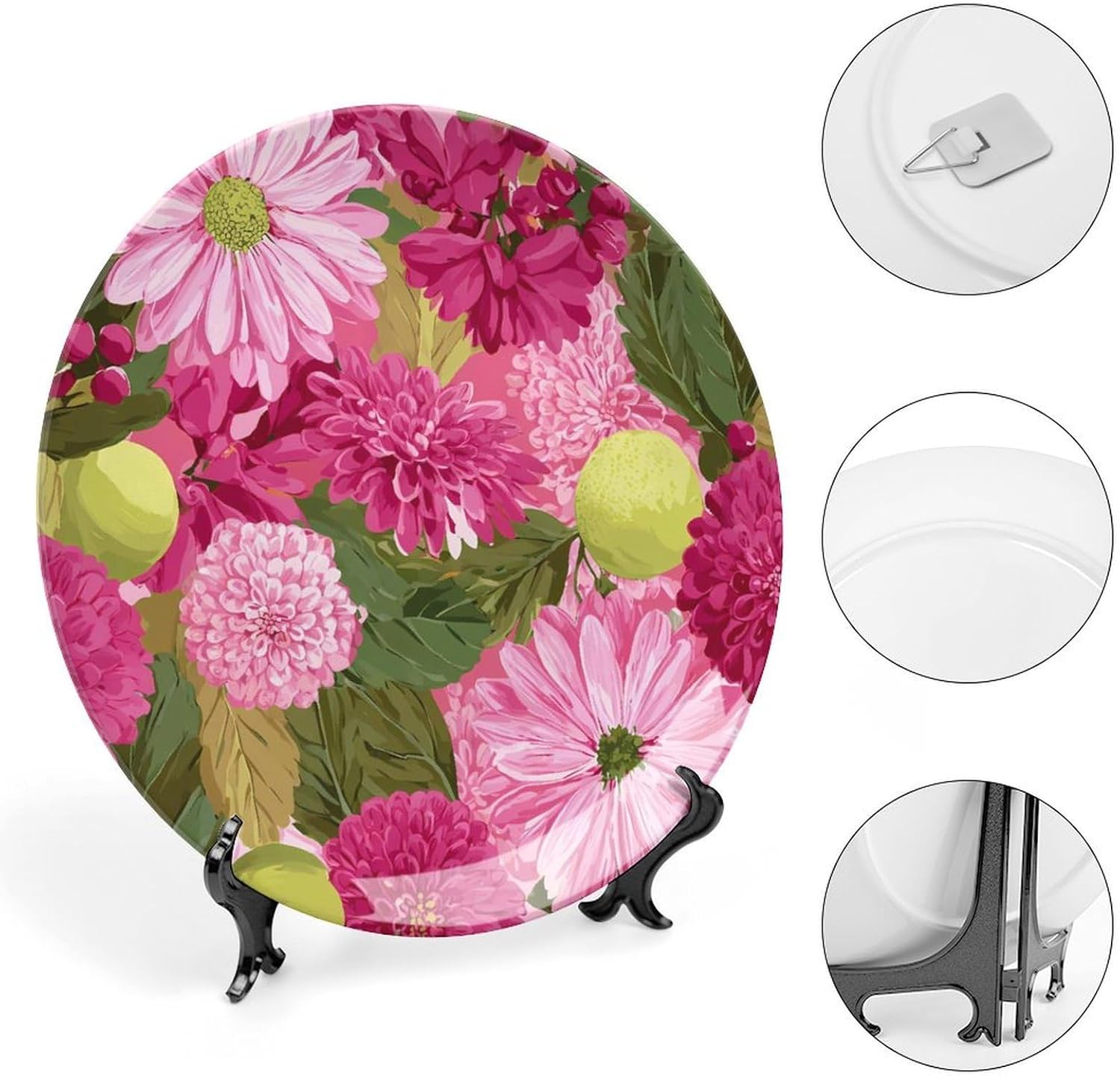 Leaves Daisy Flower Fruit Lemon Decorative Plates for Display Ceramic Plate Tray with Stand Hanger Home Decor