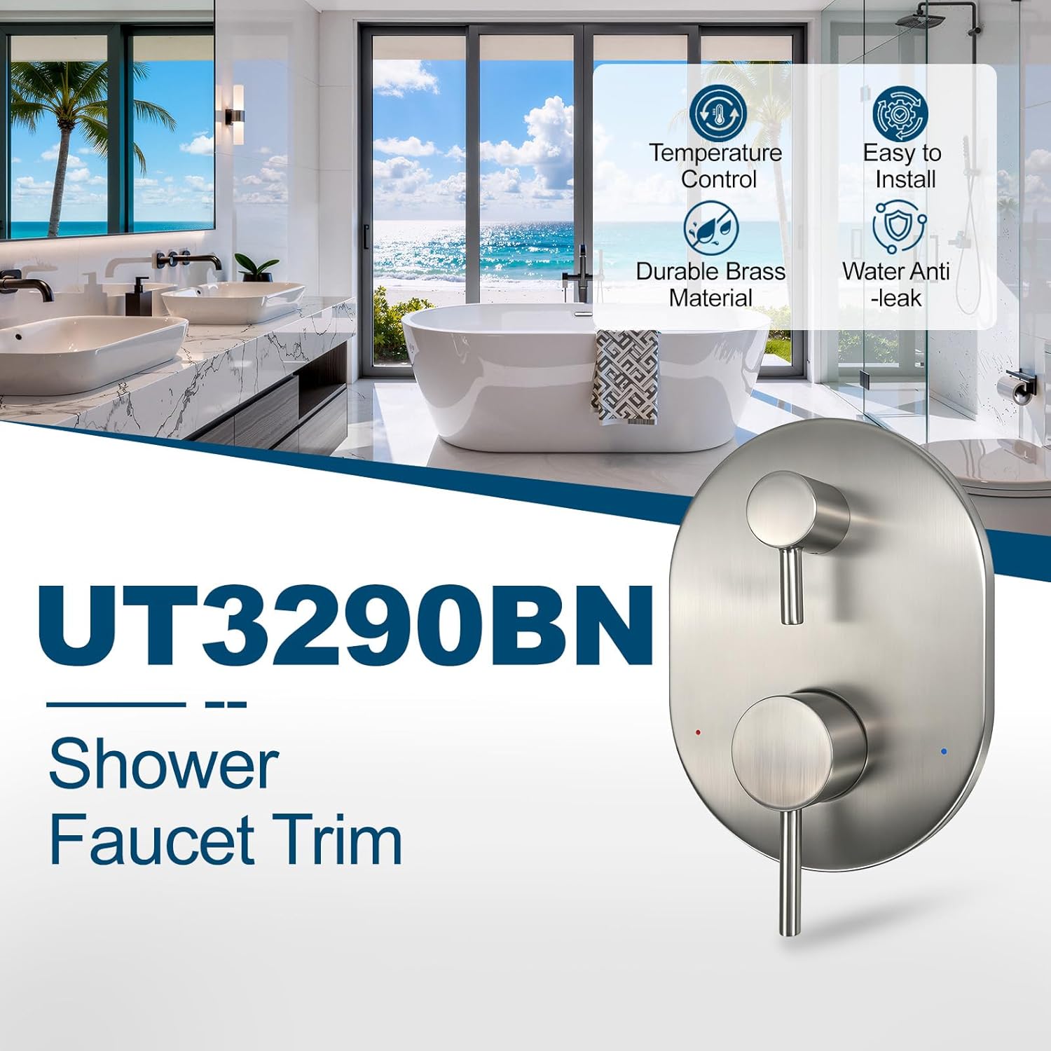 UT3290BN Shower Valve Trim Kit Compatible with Moen Align M-CORE 3-Series, for 2-Handle Shower Faucet Trim, 1213 Cartridge Included, Valve Required (Brushed Nickel) (Brushed Nickel)