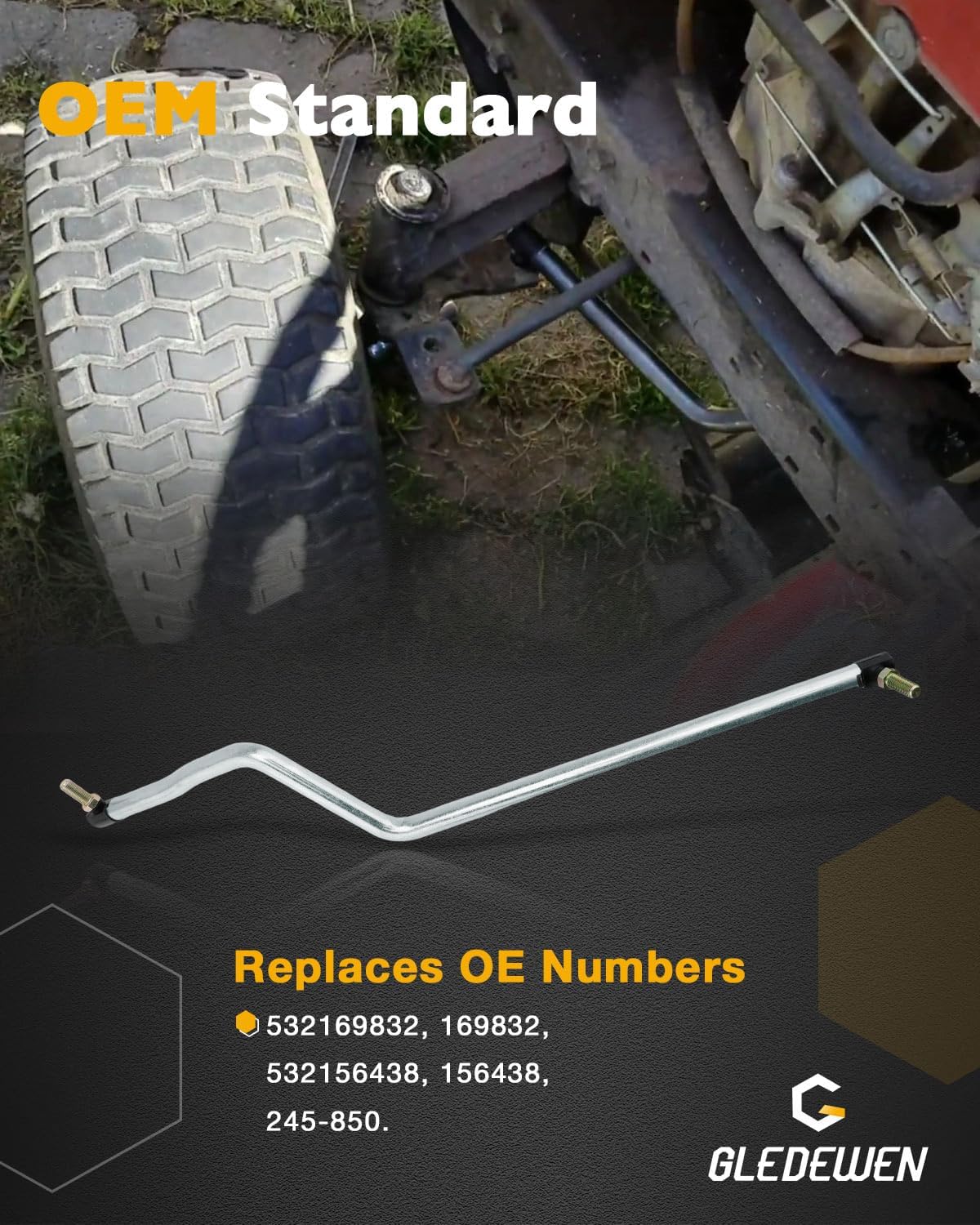 Steering Drag Link, Compatible with AYP/Jonsered/Craftsman/Husqvarna/Poulan, Adjustable Draglink Bar, Riding Lawn Tractor Part, Steering Control Arm, Replace#532169832 169832 532156438 156438 245-850