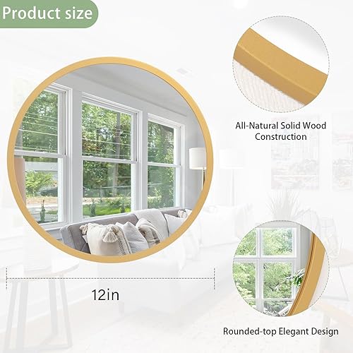 Miniatura 230 de JJUUYOU Espejo circular de pared redondo para baño, espejo de tocador gris, pequeño círculo decorativo para pared, marco de madera, espejo