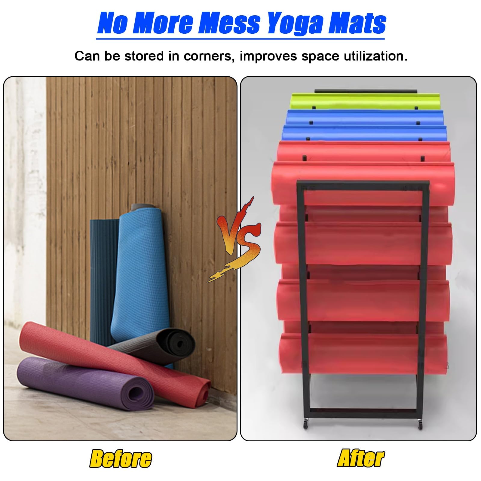 Soporte para Esterilla de Yoga, Resistente con Ruedas - Carrito multitattoo para Gimnasio, hogar y Clases de Fitness - Estructura de Acero Resistente para esterillas de Ejercicio y Rodillos