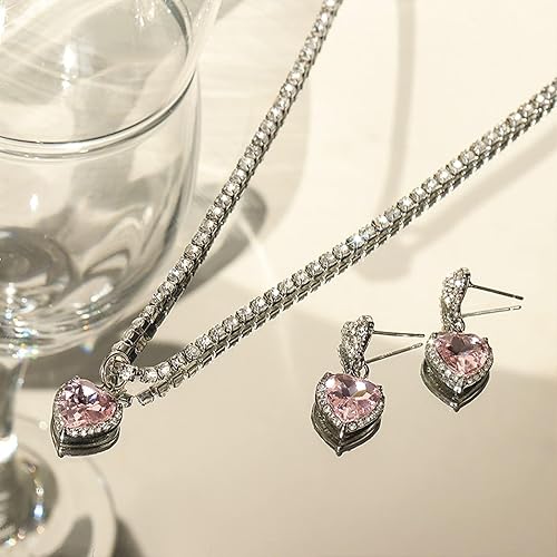 Miniatura 6 de Long tiantian Aretes de concha rosa para mujer, aretes colgantes de conchas marinas, collar, aretes de corazón rosa, juego de collar, aretes de