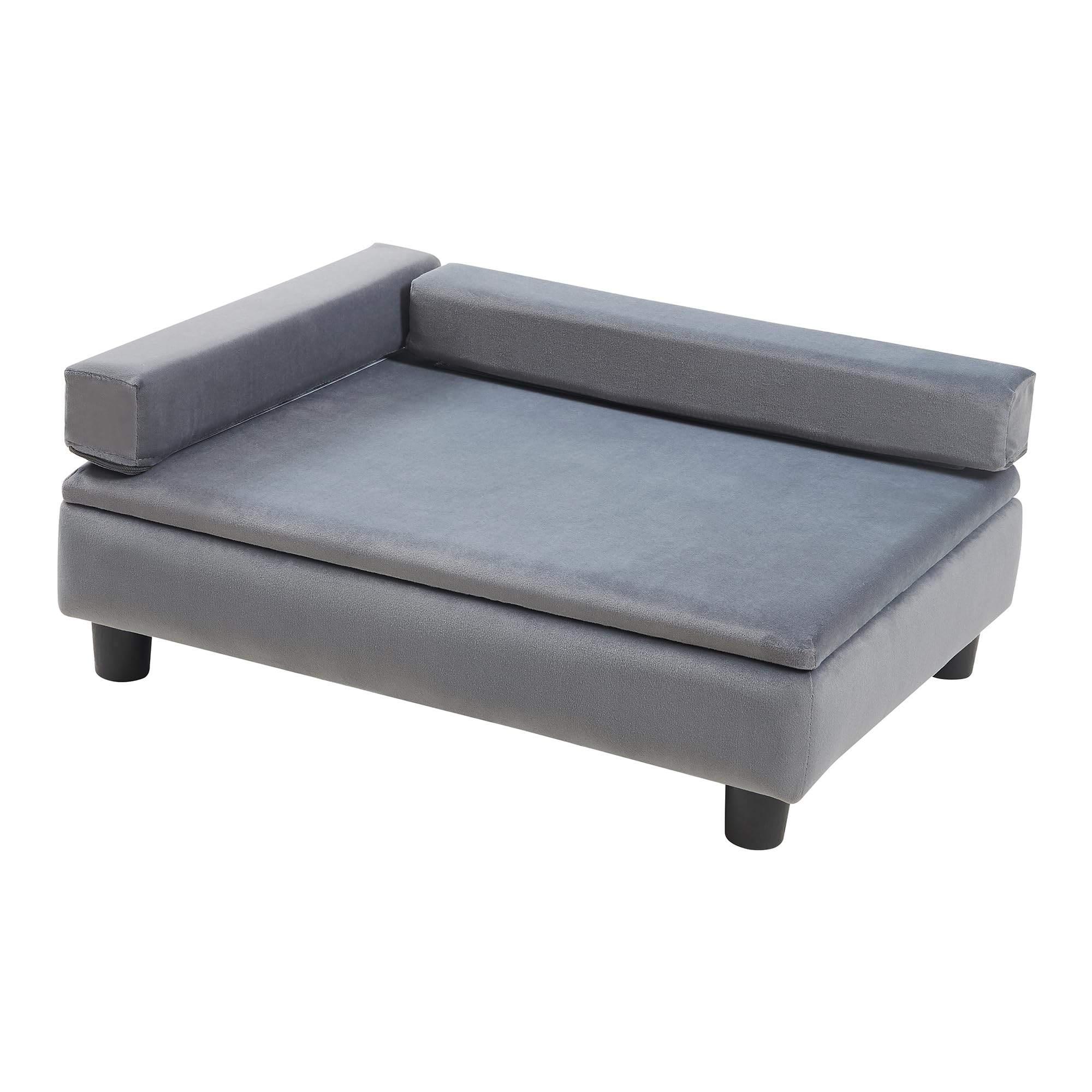 Cuccia Divano [en.casa] Per Cani E Gatti 60x45 Cm, In Velluto Blu, Con Cuscini Laterali Removibili E Vano Contenitore Integrato