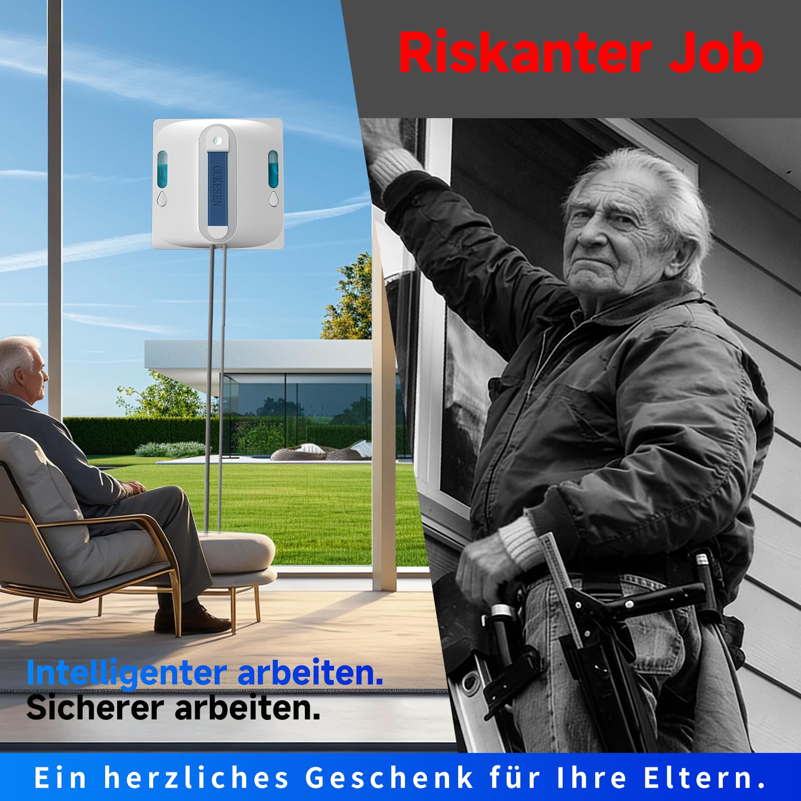 Fensterputzroboter,9000Pa Saugkraft&75N Reinigungskraft,mit 4 Wasser-Sprühdüsen,unterstützt 5 Reinigungsmodi&Fernbedienung, Fensterroboter Nassreinigung von gerahmten & rahmenlosen Fenstern