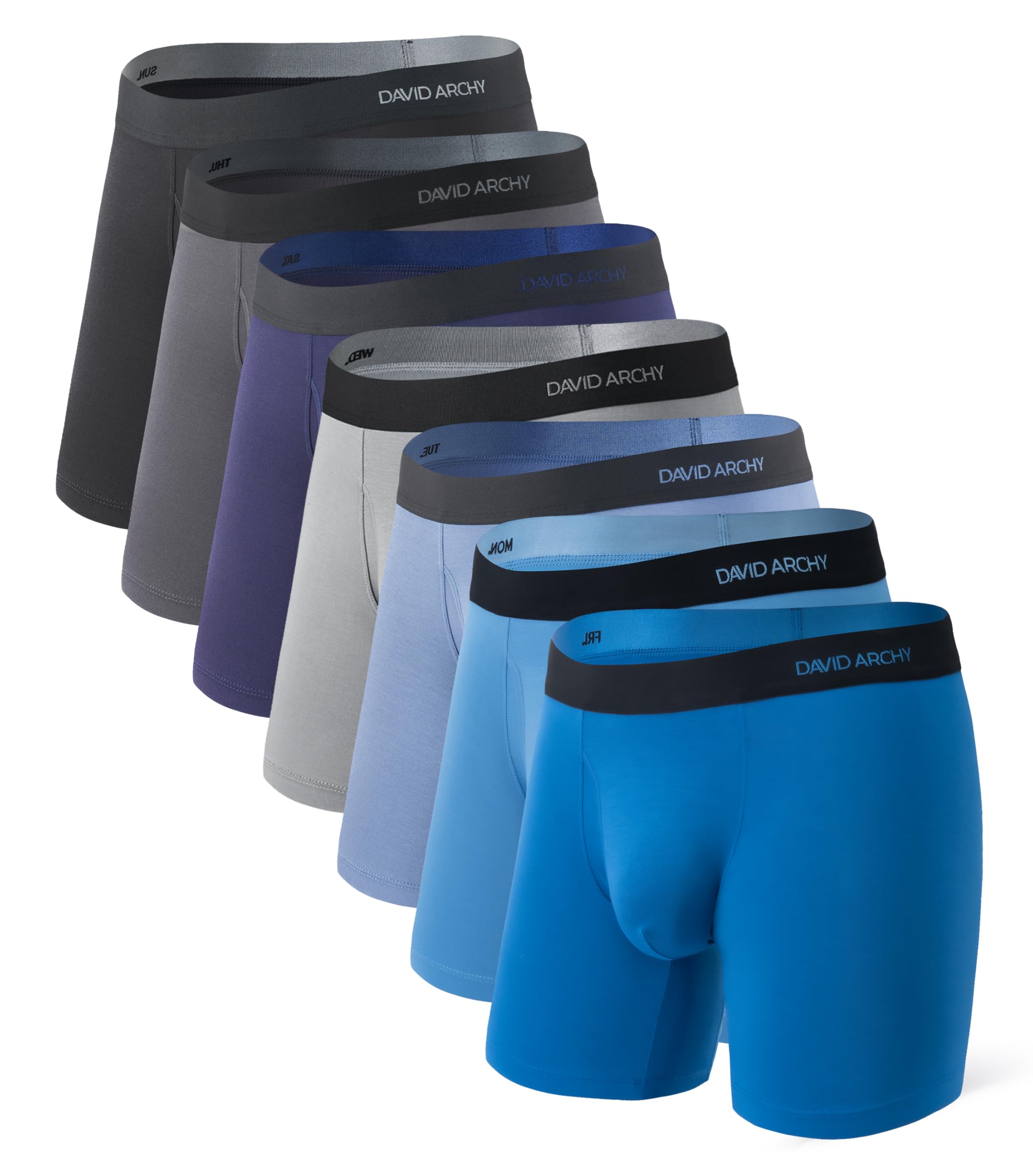 DAVID ARCHY Mens Underwear Rayon Made from Bamboo 7-Pack, Wicking-Moisture & Cool Boxer Briefs with Support Fly Pouch