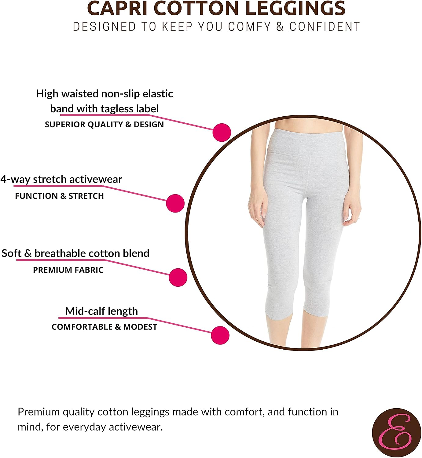ESTEEZ High Waisted Soft Cotton Spandex Leggings-Shorts for Women - Full Leg - Capri - Biker Shorts - Shorts