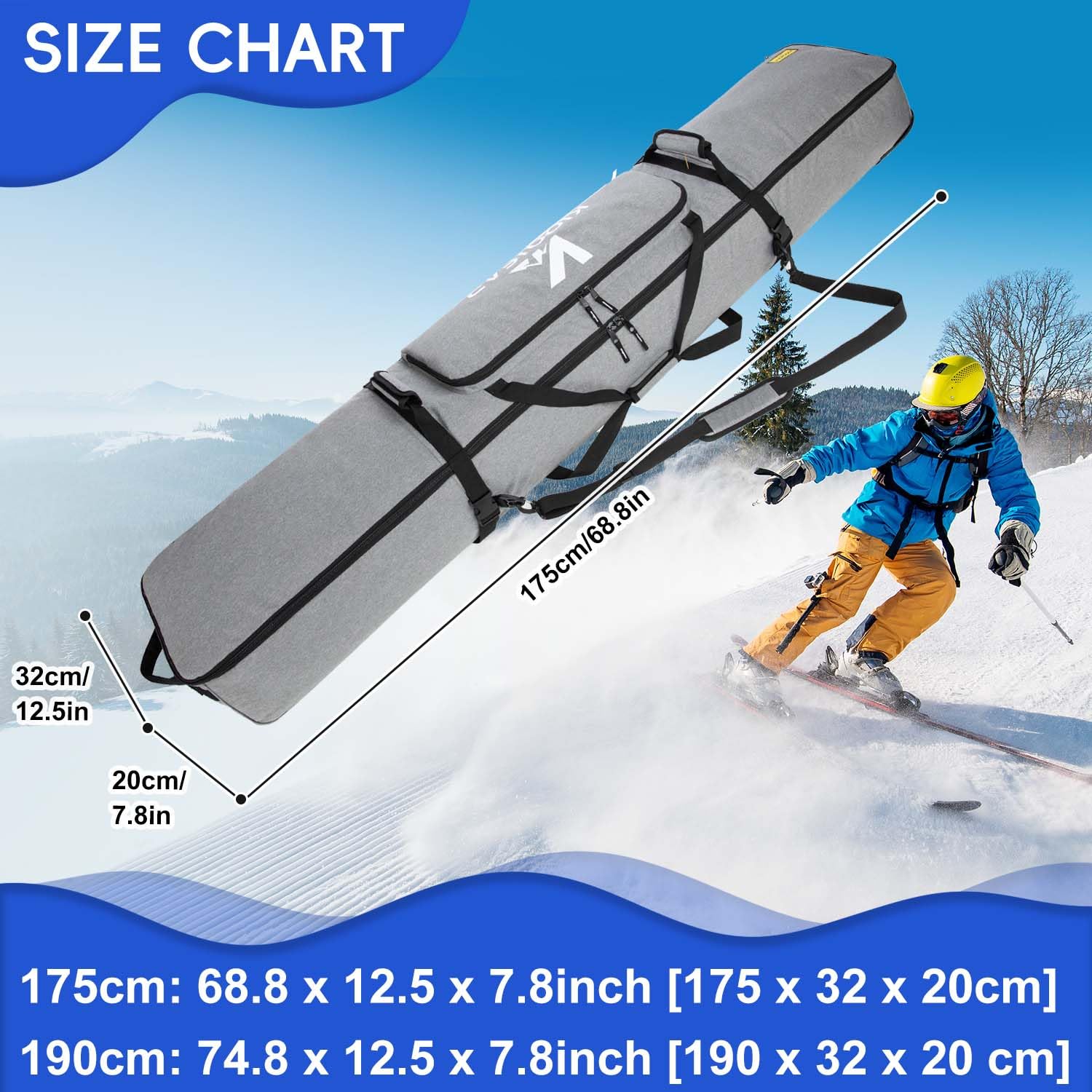 BOOSTEADY Borsa Da Sci Impermeabile 600D – Imbottita 3 Mm, Regolabile Fino A 215 Cm, Per Aereo E Viaggi