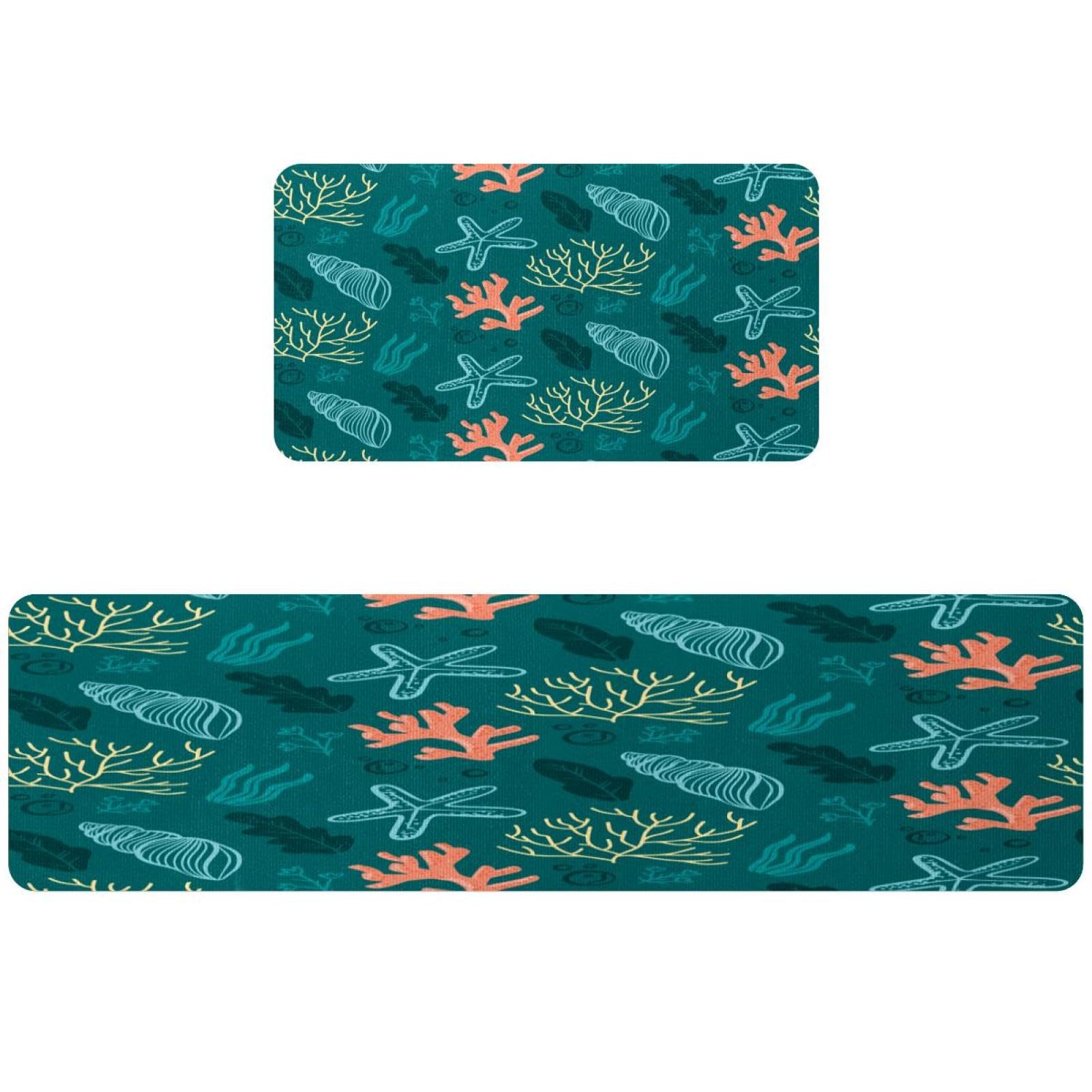 Tapete de cocina antideslizante de 2 piezas lavable con diseño de mar