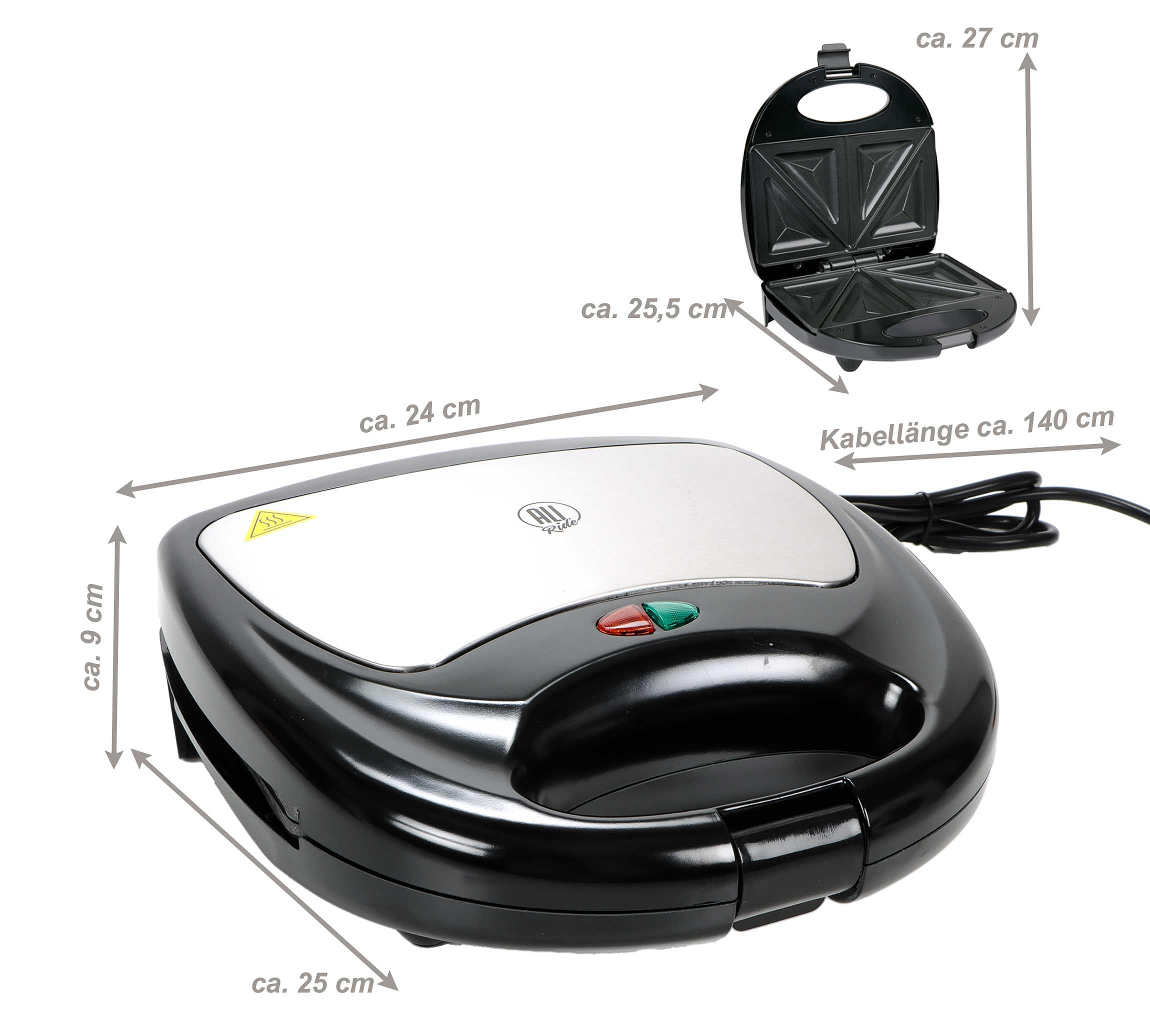 All Ride Sandwichmaker 24V – Sandwich Maker für unterwegs mit 24V Stecker – Antihaftbeschichtung für einfache Reinigung – Kompakter Toaster für LKW – 240W, Schwarz