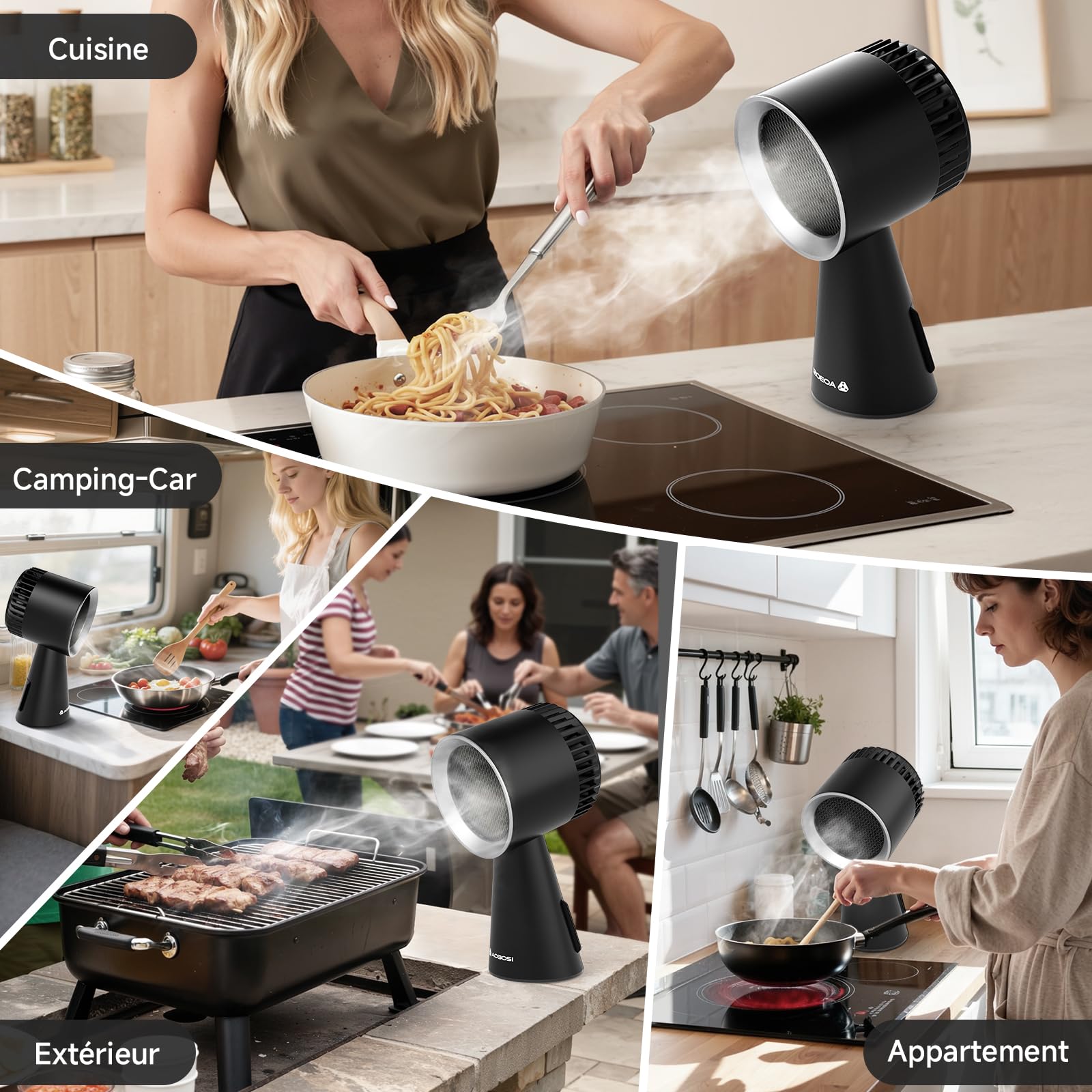 AAOBOSI Hotte Aspirante Portable, Mini Hotte Asipirante avec 3 Vitesses, Mode Recyclage avec Filtre à Charbon, Hotte Portative Pour Barbecues,Cuisine,Fondue,Camping,Caravanes,Cuisines et Appartements