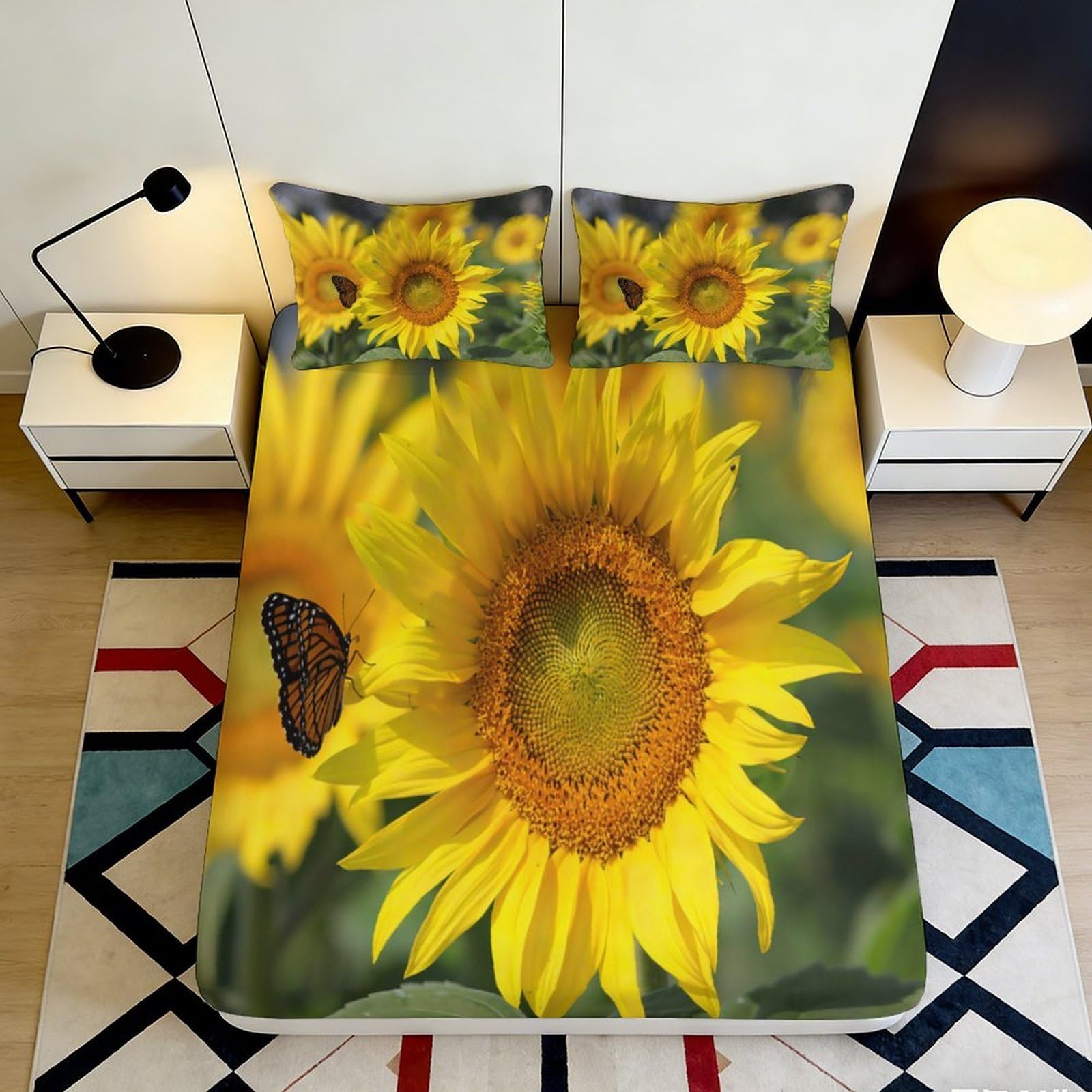 Jqzkxnhpbr Style-2 3D Printed Sunflower Butterfly Fitted Sheet Microfiber Soft Bed Sheet For Bedroom Dorm Mattress Protection Decor 90X200x25cm