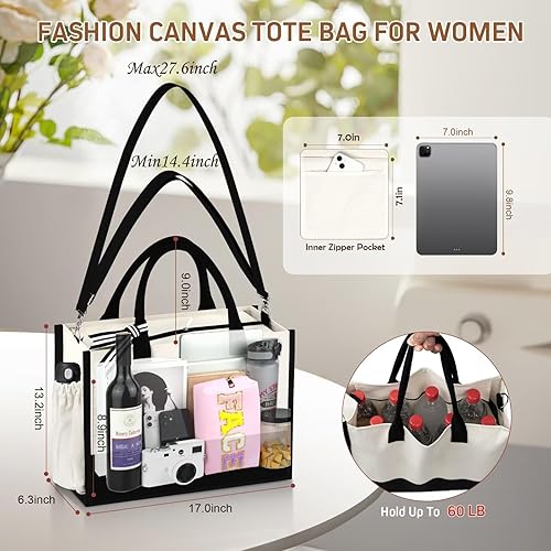 Miniatura 4 de Bolsa de lona con inicial para la playa con bolsa de maquillaje, regalos personalizados para mujeres, madres, amigas, profesores, damas de honor,