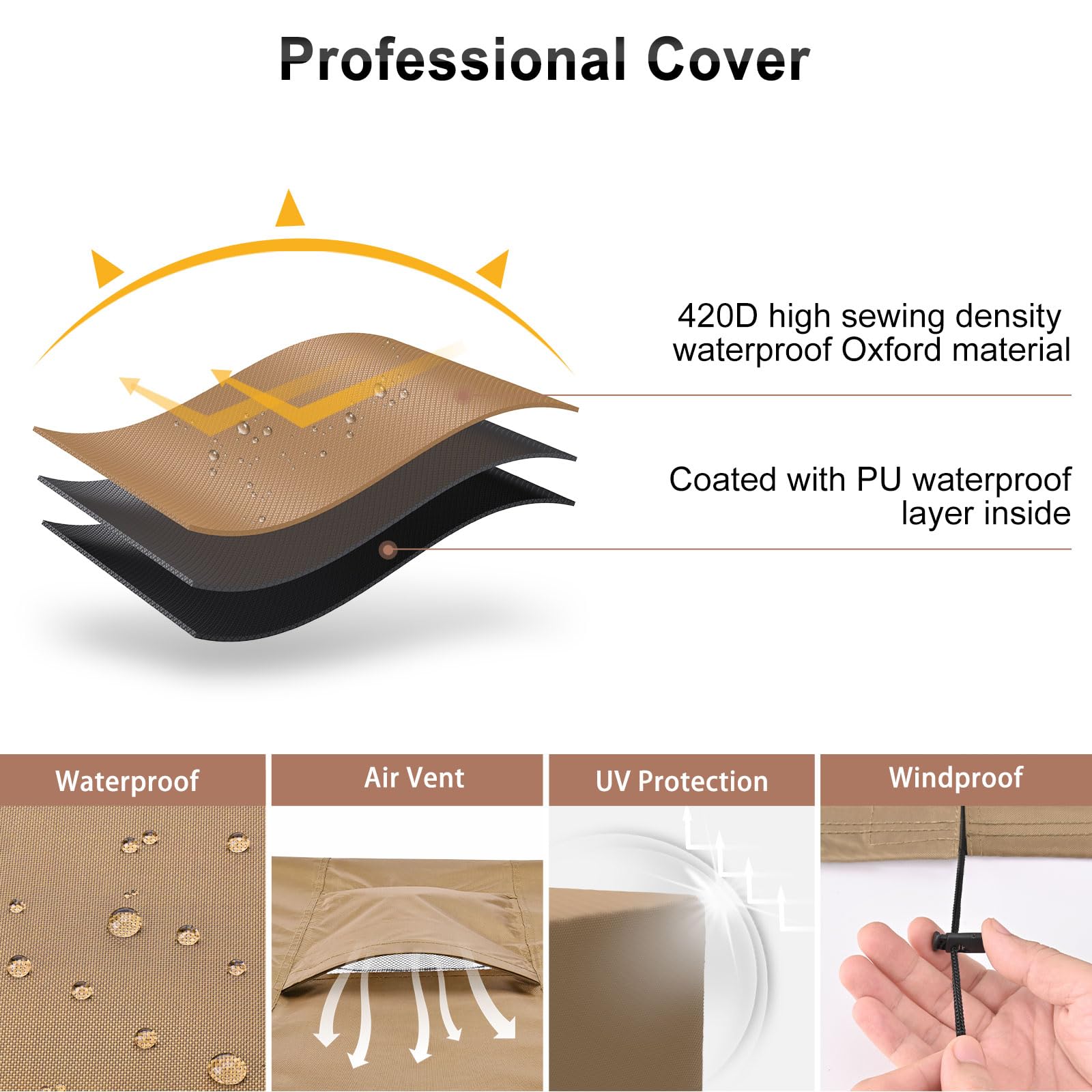 Mrrihand Copertura centrale per condizionatore d'aria per unità esterne, impermeabile, resistente, per esterni, grande copertura CA per l'inverno (61 x 61 x 76 cm) - marrone