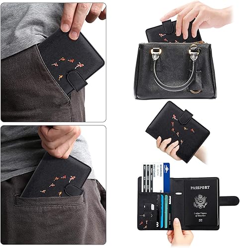 Miniatura 7 de WALNEW - Soporte para pasaporte para viajes, cartera con funda RFID para pasaporte para mujeres y hombres, estuche de PU de piel sintética para