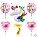 Mystic Toy Store 7th Unicorn Balloons for Birthday Decoration Kit Pink White 7 year Old Baby Boys Girls Kids 5 Pcs Unicorn Theme Foil Balloons Decoration Set Items 2 Pcs Pink Heart gallery image