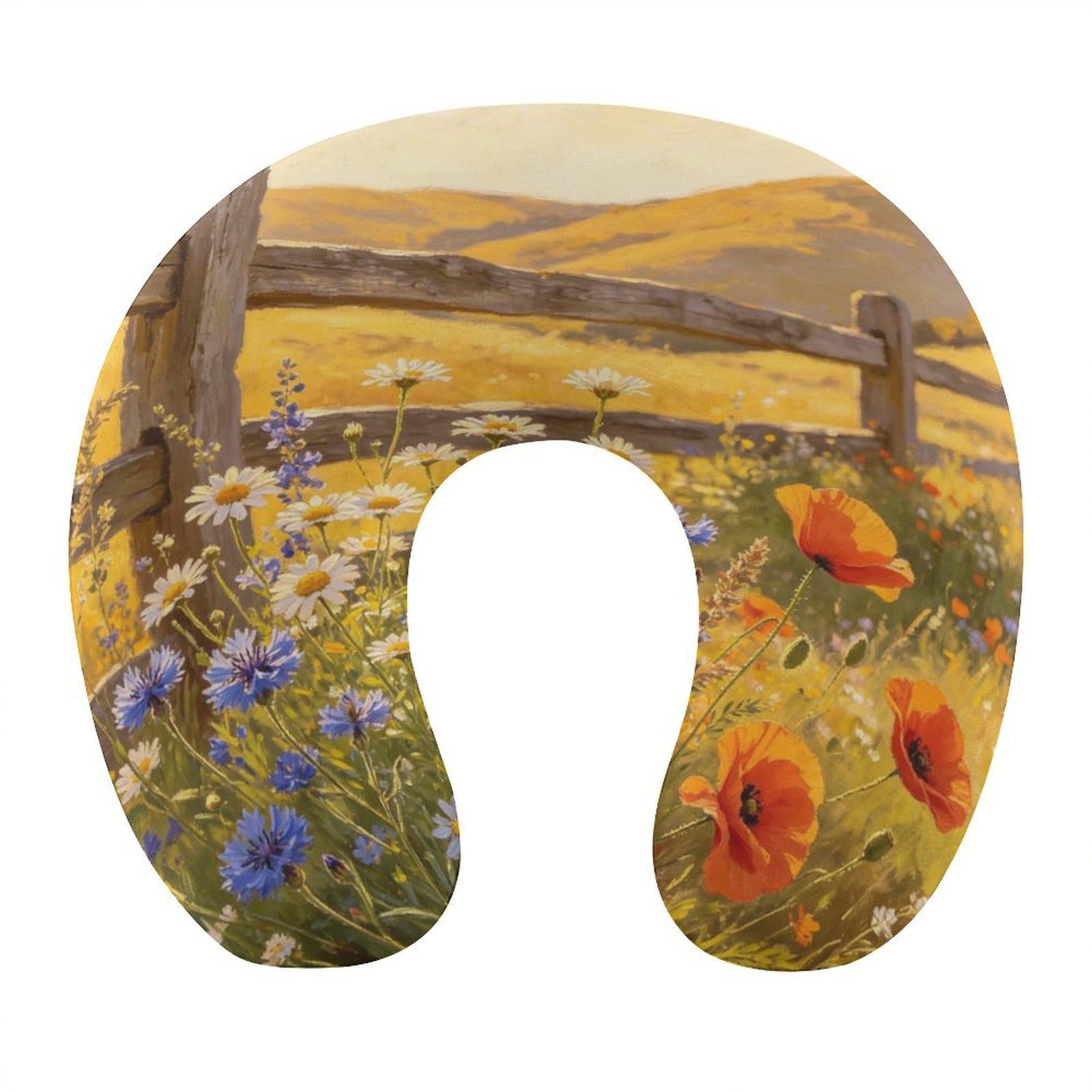 Btcowzrv Style Golden Hills Wildflower Farm U Shaped Neck Pillow Travel Pillows