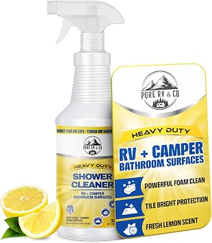 Shower Cleaner 32oz Spray - RV Bathroom Cleaner for Fiberglass & Plastic | Removes Hard Water Stains, Soap Scum & Mildew | Bleach-Free, Low Odor, Citrus Scent, Made in USA
