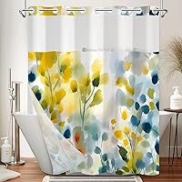 Vista 13 de Cortina de ducha bohemia sin ganchos y con forro adjunto, juego de cortinas de ducha impermeables de doble capa con parte superior transparente