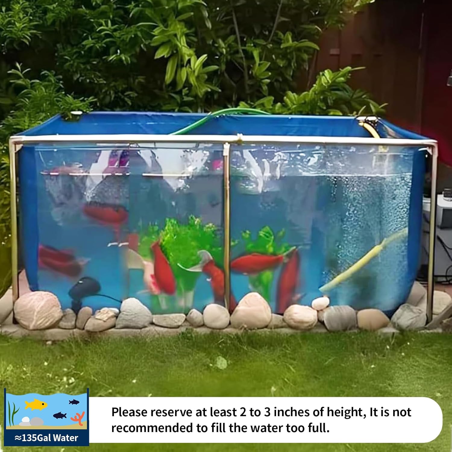 PVC KOI Aquarium Tank, Temporary Fish Tank with Clear Viewing Panel, KOI/Goldfish Pond with 304SS Frame & Drain Valve(47.3 L*31.5 W*23.6 H, About 135Gal Water Capacity)