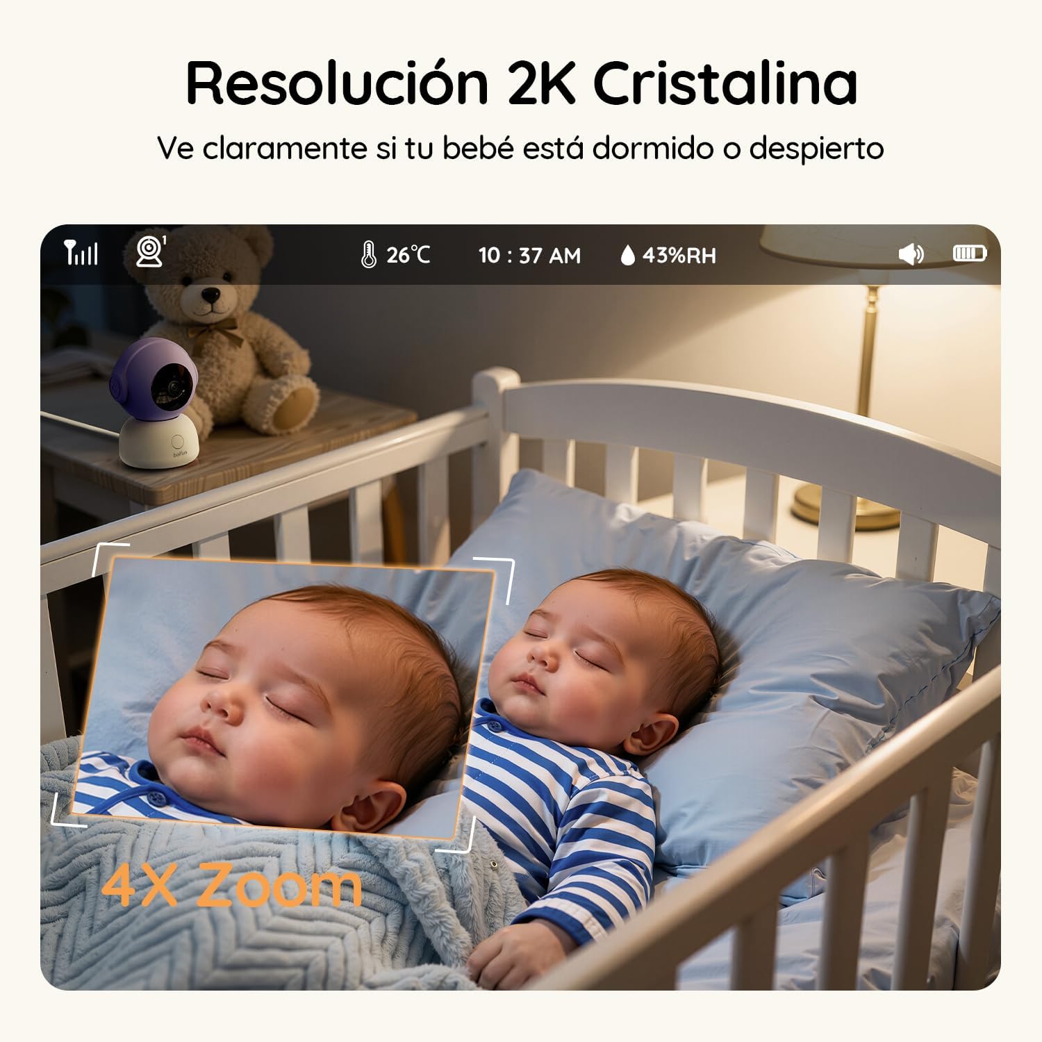 BOIFUN 2026 Cámara Vigilancia Bebé 2K (3MP) con WiFi y App Móvil, Vigilabebés con Pantalla de 5, Visión Nocturna sin Luz, Cámara 360°, Detección de Movimiento y Llanto, Audio Bidireccional, Zoom 4X