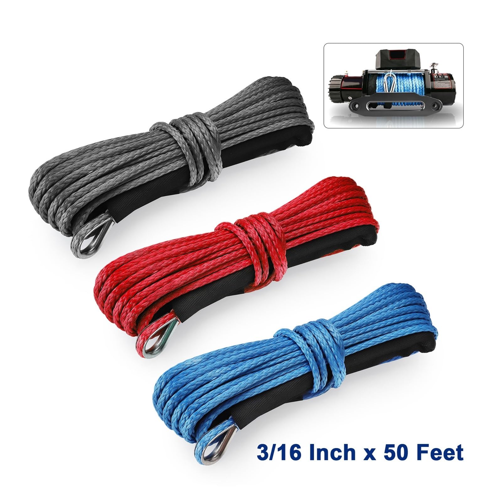 Do samochodów ciężarowych, przyczep, SUV-ów 5 Szt. Liny Do Wciągarki, Syntetyczne Mm X 15 M Z Osłoną Akcesoria Samochodowe SUV ATV UTV(Black)