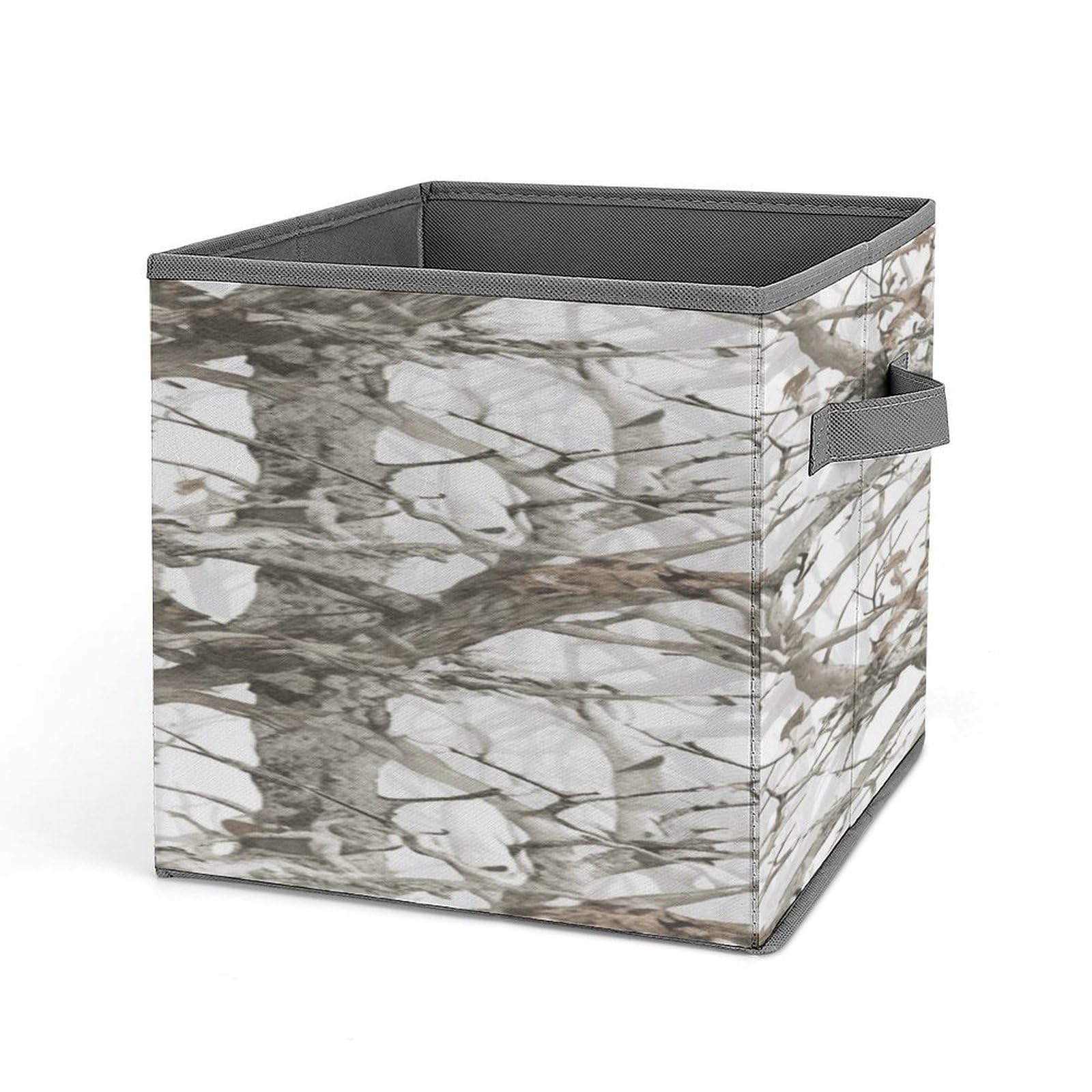 VstaDank White Tree Camo Storage Bin Collapsible Storage Cubes Organizer Oxford Cloth Storage Box with Dual Handles Large Stackable Closet Storage Bins for Sheets Hat Sweater