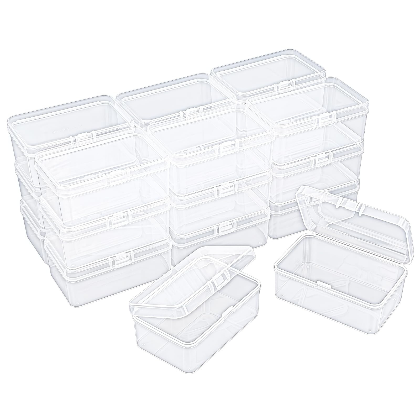 Thintinick 20 Pack Rectangular Clear Plastic Storage Containers Box with Hinged Lid for Beads and Other Small Craft Items (3.35 x 2.17 x 1.38 inch) — image 1