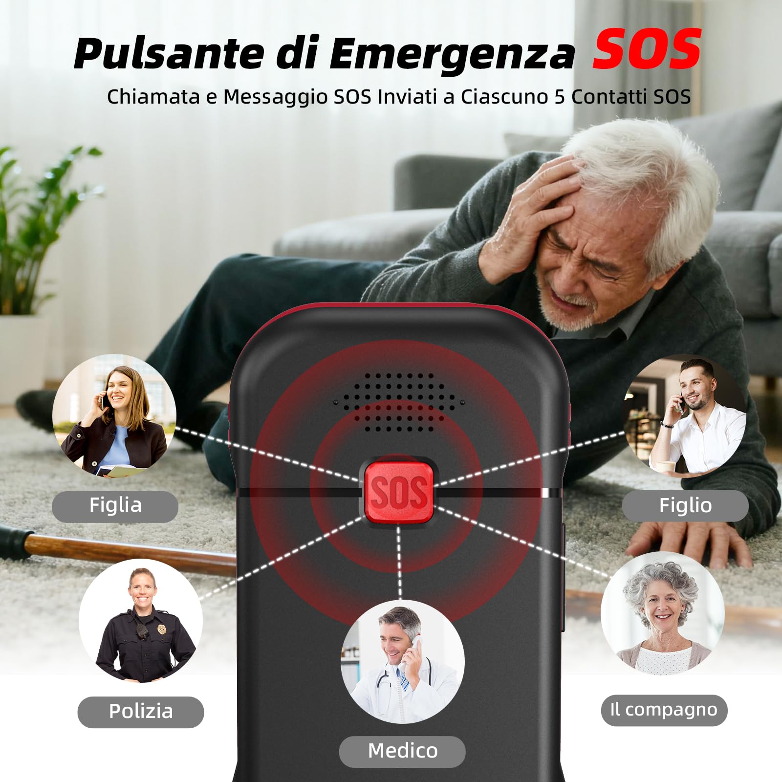 CHAKEYAKE Cellulare per Anziani 4G Sbloccato con Tasti Grandi, Batteria 1800mAh Lunga Durata, USB-C, Funzione SOS, Torcia, Base di Ricarica, Nero