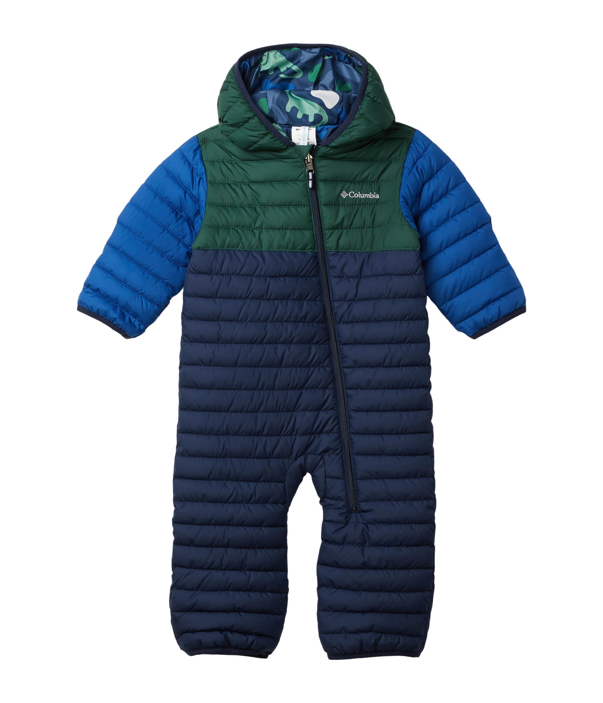 Columbia Youth Powder Lite II Reversible Bunting, Collegiate Navy/Rain Forest/Mountain Blue, 6/12