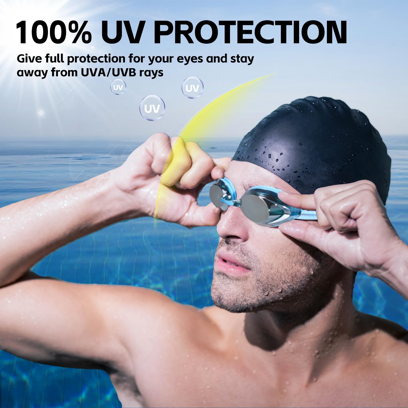Racing-Schwimmbrille, 2 Stück, für Erwachsene, Herren, Damen, 180°-Panorama, klare Sicht, Bungee-Riemen, Schwimmbrille, kein Auslaufen