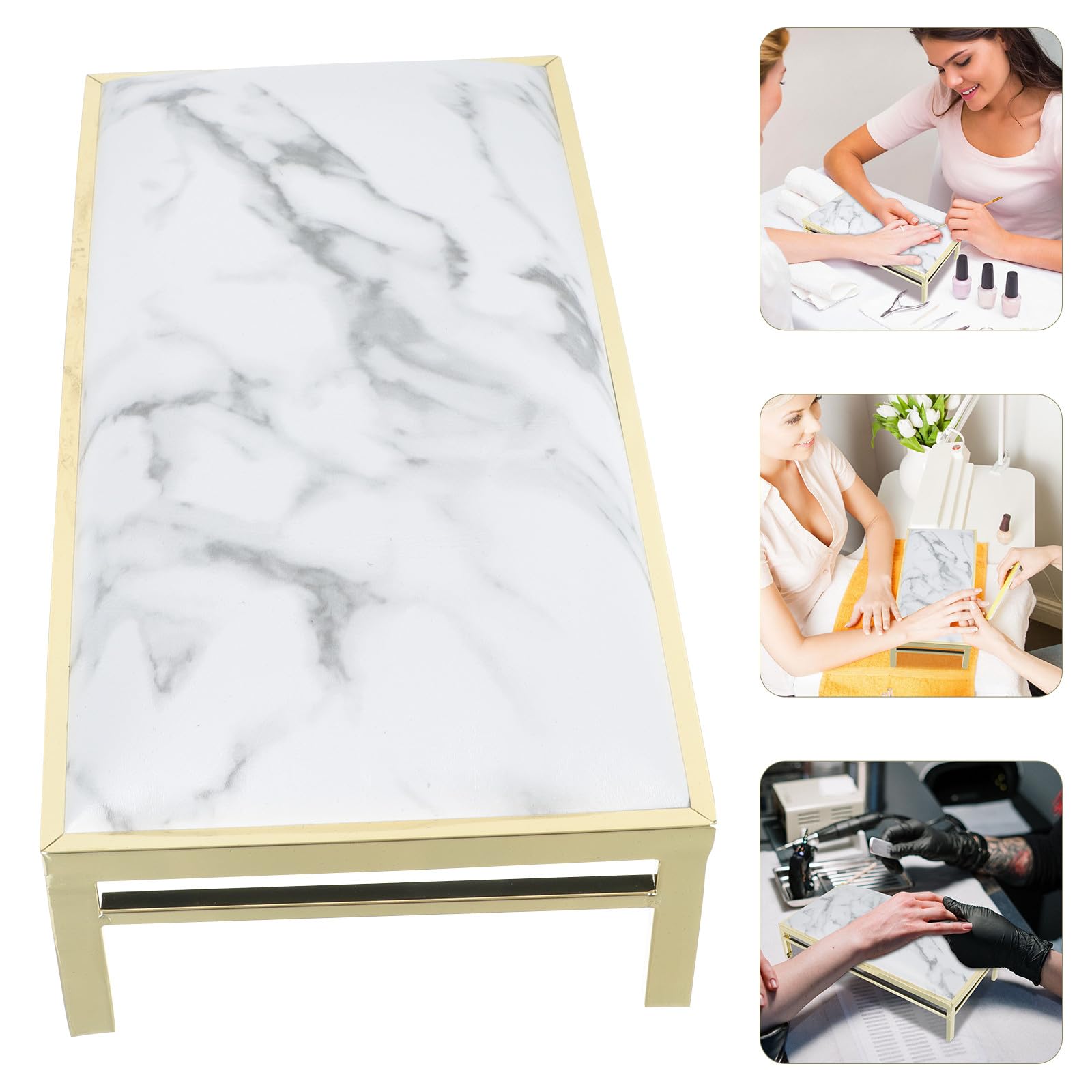 Cuscino Manicure per Polso, Poggiamano Bianco in Cuoio e Metallo | Portatile, per Manicure e Uso Domestico, Supporto Comodo per Mani e Polsi