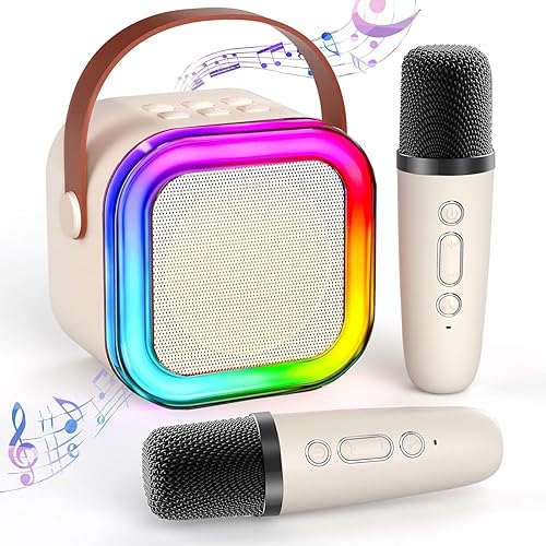 Miniatura 24 de Mini máquina de karaoke para niños de 2 a 12 años, altavoz de karaoke inalámbrico portátil con luces LED de fiesta y 2 micrófonos inalámbricos