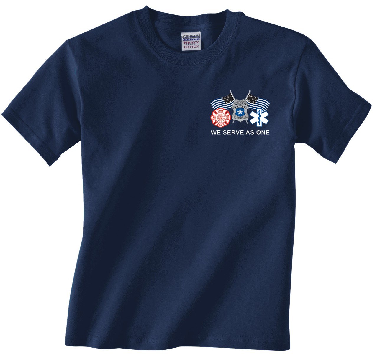 We Serve As One Fire-Police EMS T-Shirt (Small) Navy