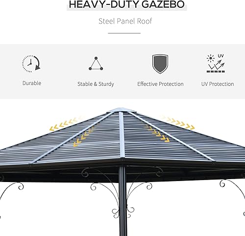 Miniatura 3 de Outsunny 13' x 13' Hexagon Hardtop Gazebo Canopy with Galvanized Steel Roof, Aluminum Frame, Permanent Pavilion Outdoor Gazebo with Netting and