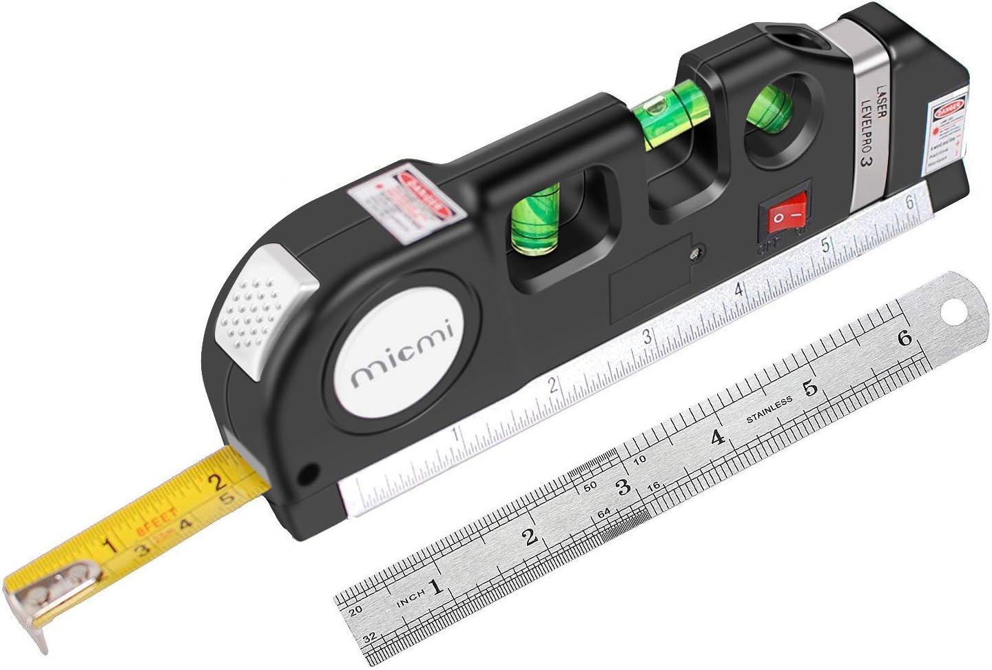 Laser Level, Multipurpose Laser Tape Measure Line 8ft+ Tape Measure Ruler Adjusted Standard and Metric Rulers Update Batteries MICMI