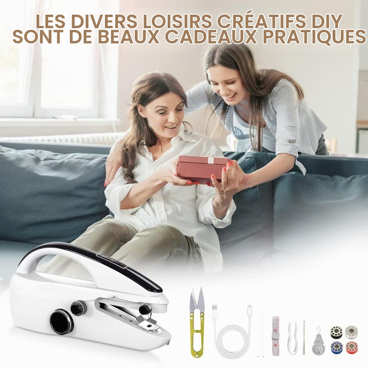 Portable Sewing Machine,Facile à Utiliser Mini Machinee a coudre électriques Portables pour débutants à deux vitesses, avec kit d'accessoires complets, Adaptée Voyages en Famille et Bricolage (FRJ-01)