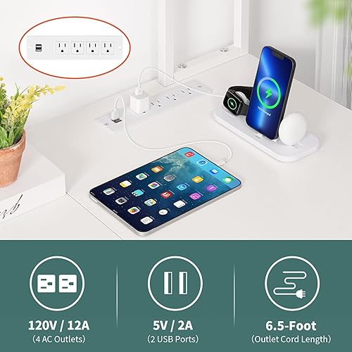 Miniatura 27 de Yoobure Escritorio en forma de L para juegos con tira LED y toma de corriente, escritorio reversible en forma de L con estante de almacenamiento y