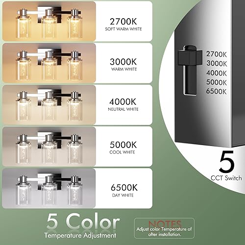Miniatura 3 de Quntis Lámpara de tocador de baño cromada de 3 luces con 5 modos de color, lámpara de pared LED de protección ocular de 21 vatios de 16 pulgadas