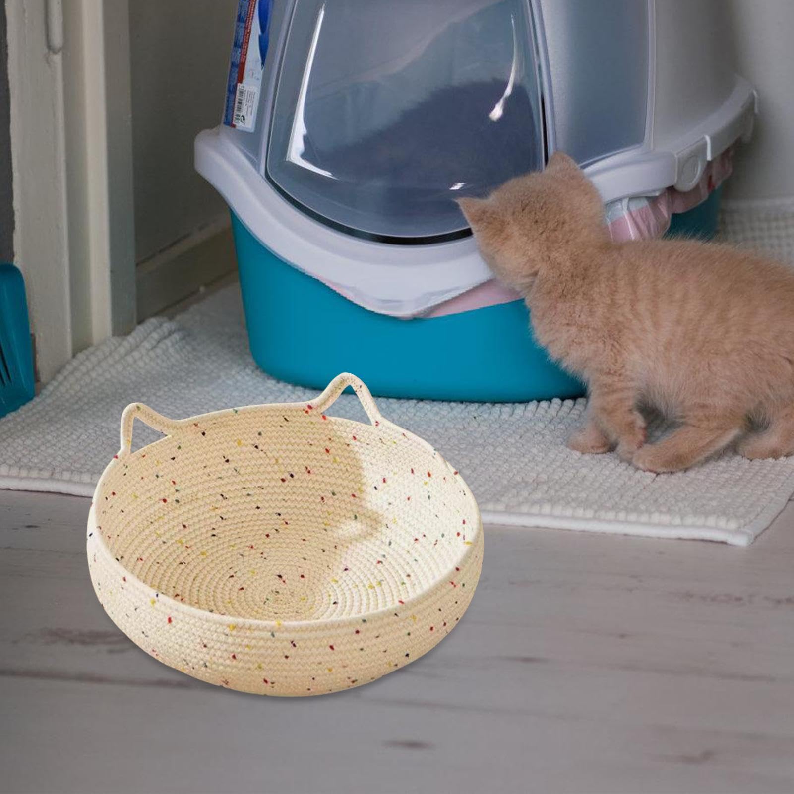 Letto Per Gatti In Corda Cotone - Cuccia Rotonda Intrecciata Traspirante Per Interni - Foto 4