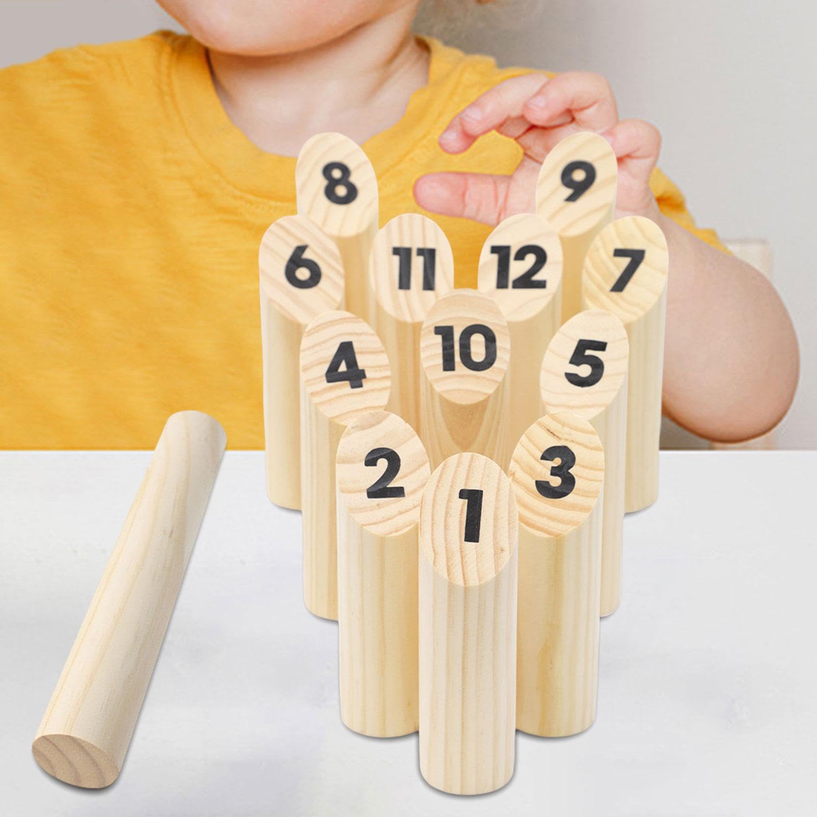 kowaku Jeu de Quilles en Bois avec Bâtonnets de Lancer, Cadeau pour Enfants, Jeu de Jardin
