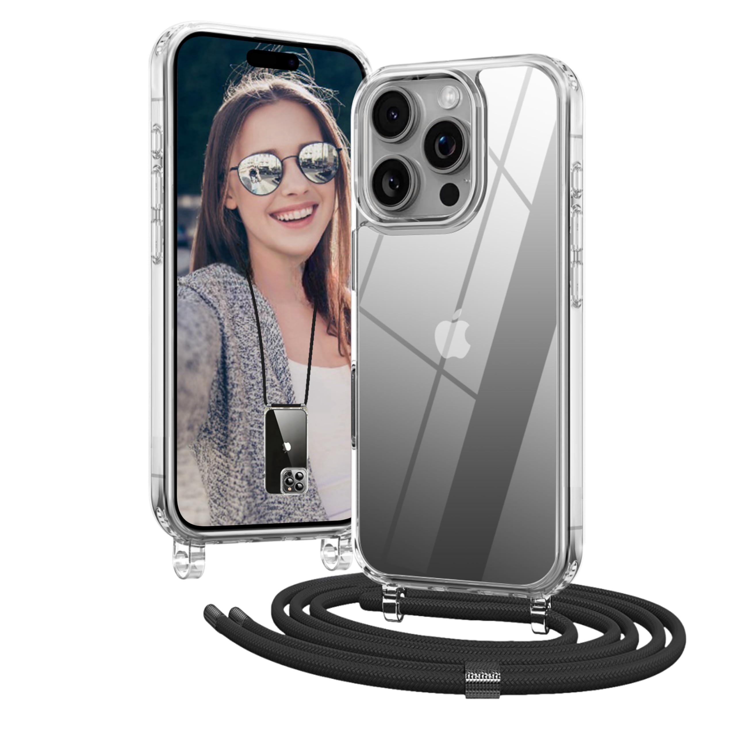 OLEPHY Handykette für iPhone Hülle mit Band, Necklace Handyhülle, Transparente Schutzhülle zum Umhängen [Verstellbarem und Demontage Umhängeband],