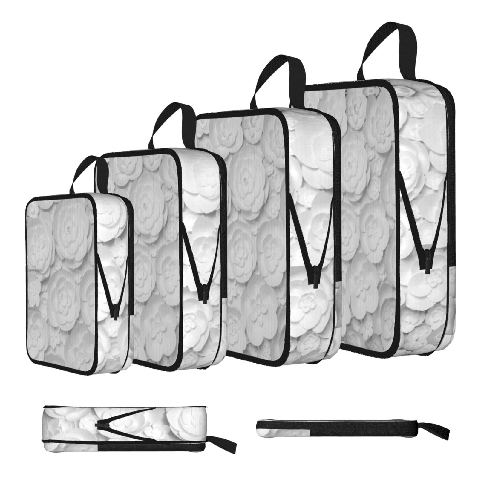 3d Flower Print 4 Set Compression Packing Cubes For Suitcases,Expandable Storage Bags Organizers