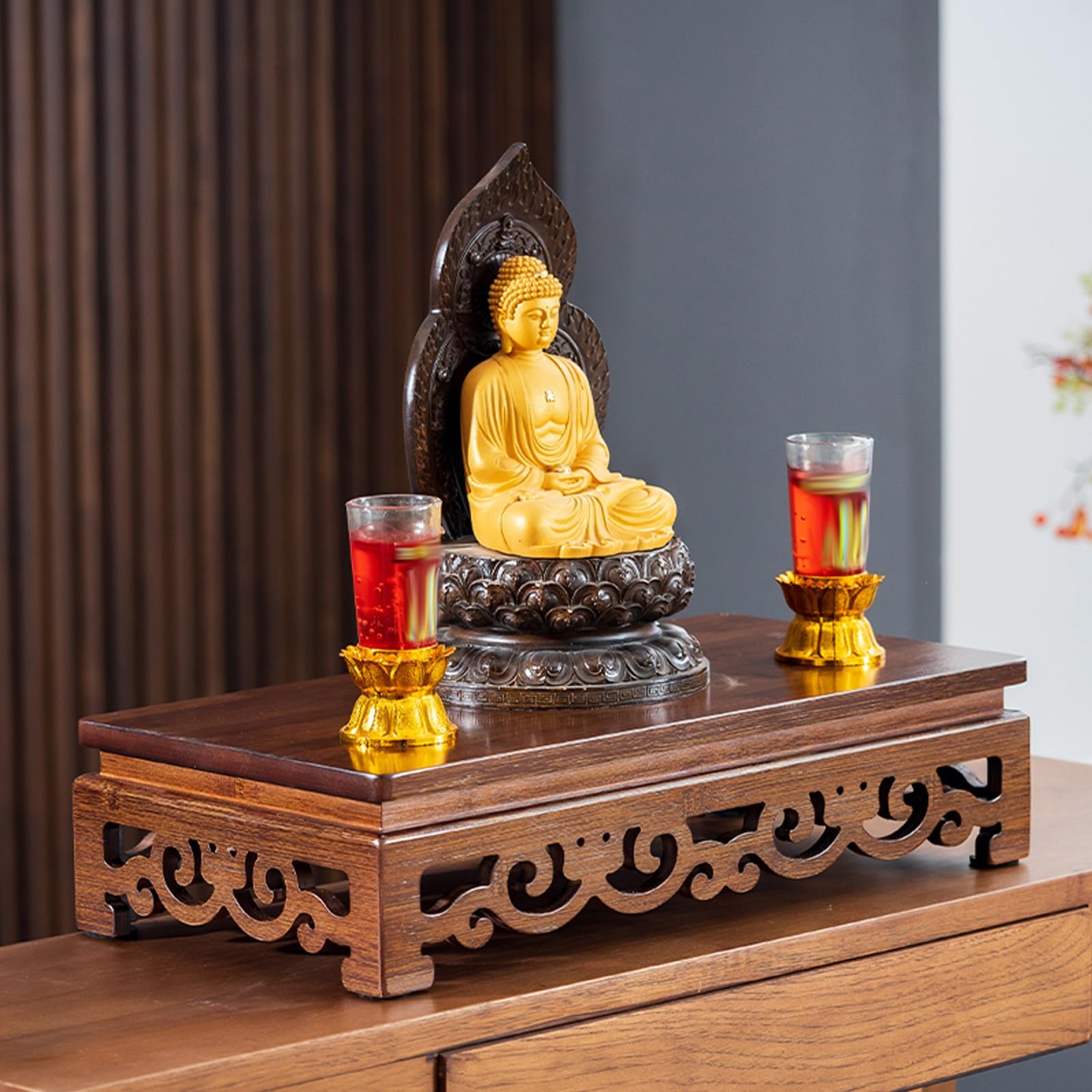 JNTFNE Solid Wood Altar Table, Chinese Carved Buddhist Altar, Personal Buddha Niches Shrine Meditation for Prayers, Divination, Worship(60x25x12cm/23.5x10x5)