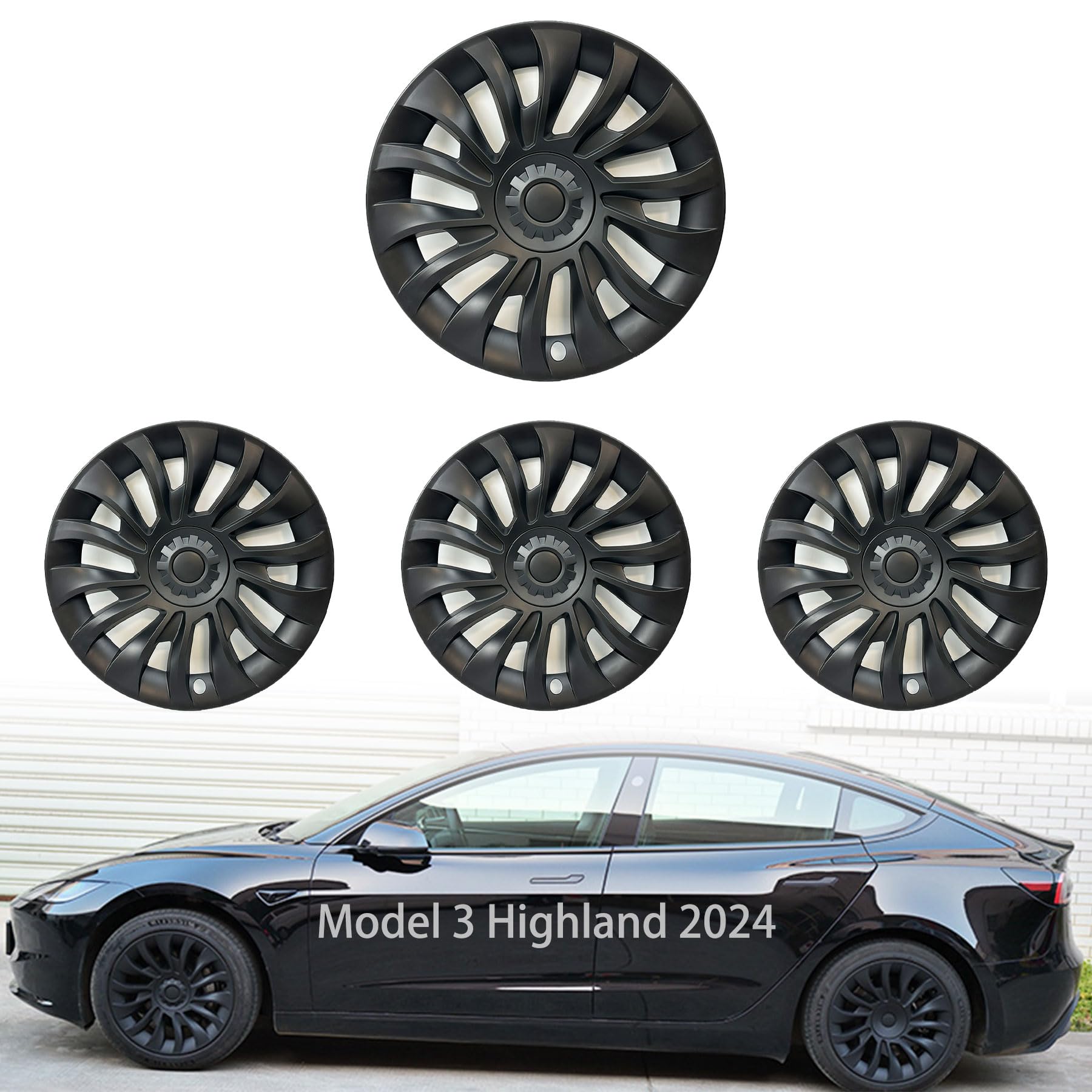 Photo 1 of KAVANIC 4PCS fits Model 3 Highland Wheel Covers 18 inch Uberturbine Style Matte Black for Model 3