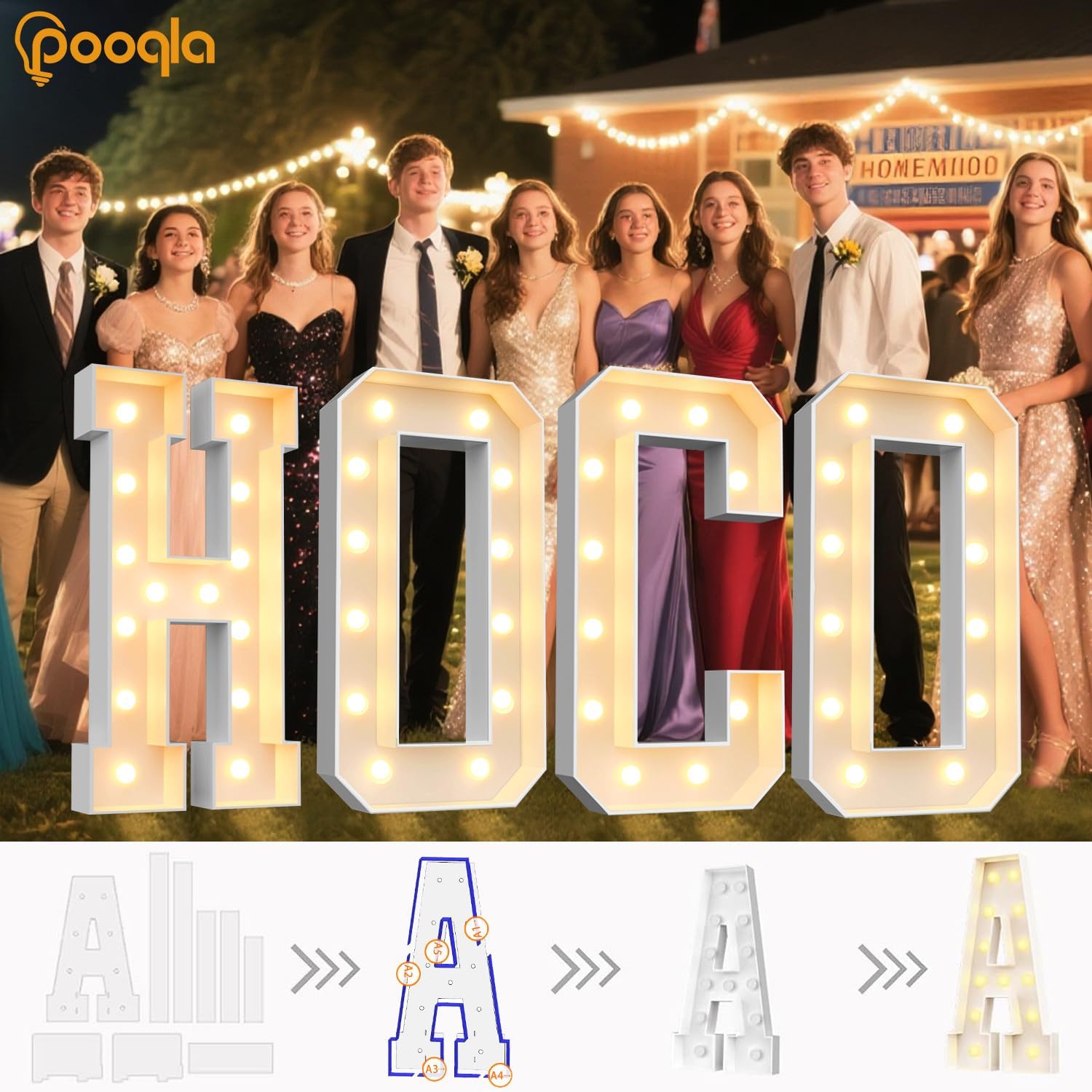 Pooqla 4 FT Marquee Light Up Letters, Marquee Letters 4 Feet Tall, Giant Mosaic Light Up Letter Sign for Birthday Party Baby Shower Homecoming Wedding Decorations, Big Letter A - Image 5
