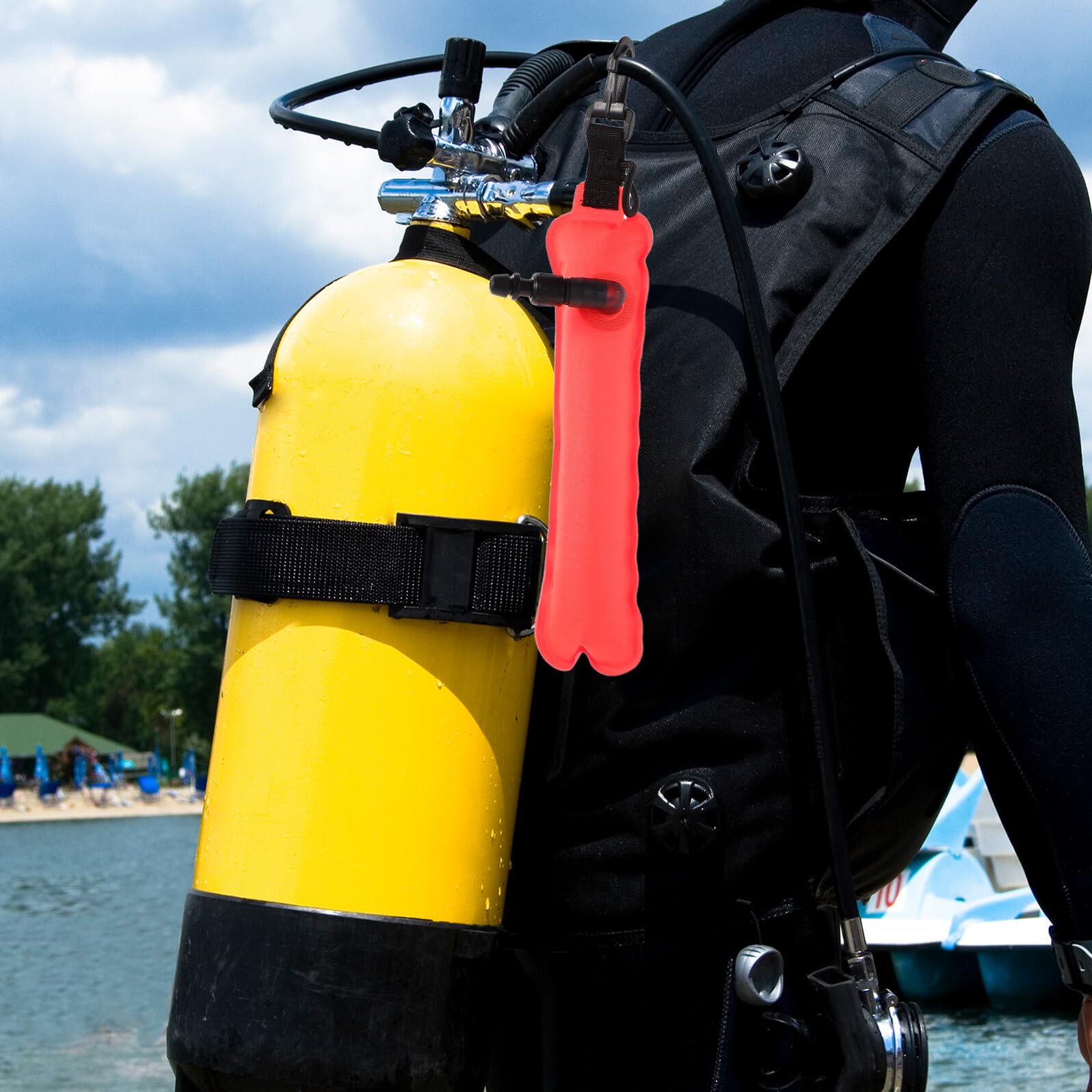 ORFOFE Taucher Signalboje Aufblasbar Sicherheitsmarkierung Orange Fluoreszierend Robuste Unterwasser Signalleuchte für Freitaucher und Wassersport