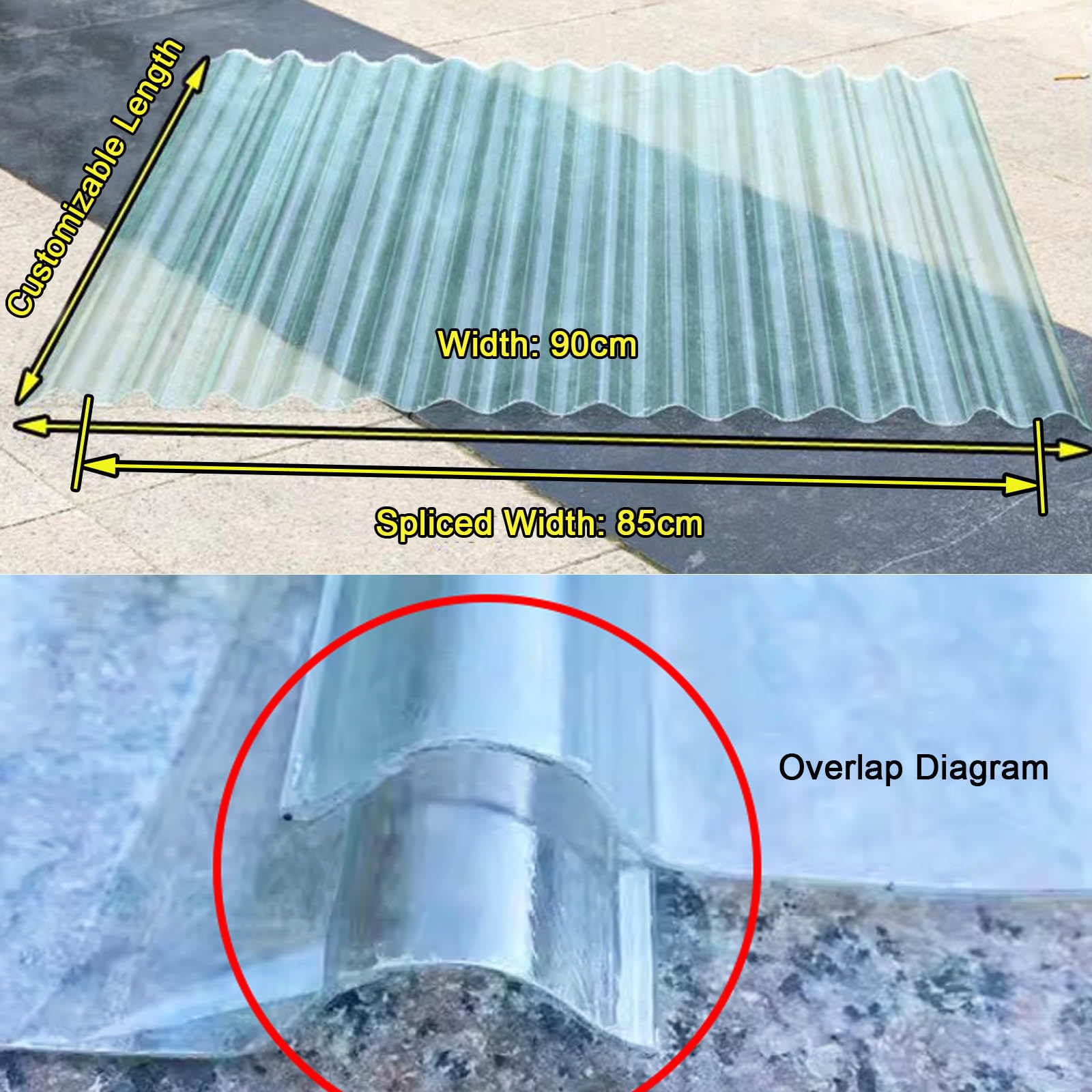 Láminas De Policarbonato Corrugado De Iluminación,Paneles Para Tejado De Plástico Transparente,Chapas Perfiladas Techo Impermeable,Hojas De Techo Silenciosas Autolimpiables,10Pcs-0.9x1.5m(35x59in)
